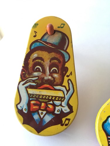 TIN LITHO 2 Noise Maker METAL MFG Americana African American Theme Great color
