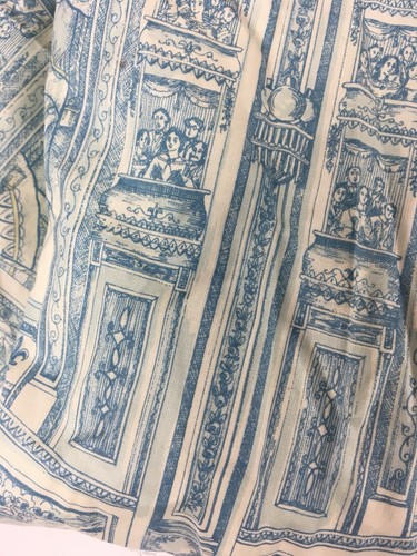 Vtg Osborne Little Fabric Penny Plain Screen Printed England Blue Toile 3.8 yds