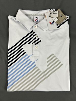 Puma Golf Shirt Polo Volition America Jet Print Medium White Polyester MSRP $80