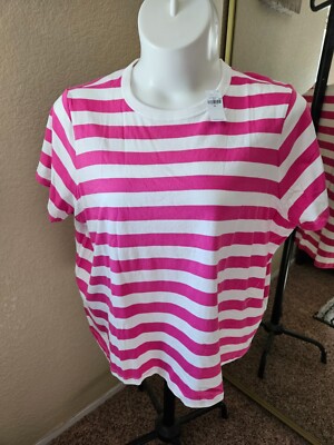 BRAND NEW: Women's OLD NAVY Size XXL Hot Pink and White Striped Short Sleeve Tee