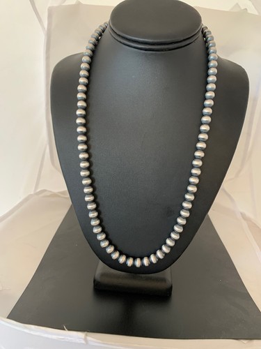 Pre-owned Handmade Native American 8mm Sterling Silver Navajo Pearls 23" Single Strand Necklace