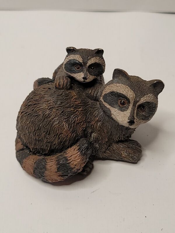 Miniature Mama and Baby Raccoon Resin Figurine 3" x 3" love Dollhouse hugging