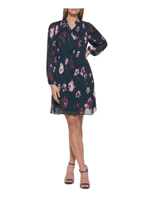 

Женское свободное платье DKNY темно-синего цвета с длинными рукавами выше колена на подкладке для работы, Navy
