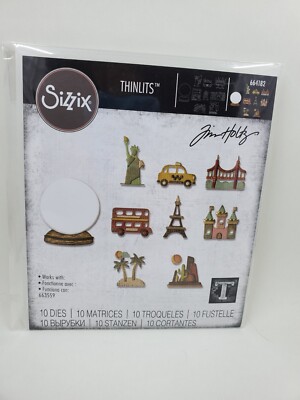 Sizzix Tim Holtz Thinlits 10 Dies Tiny Travel Globe Bus Castle Taxi 664182