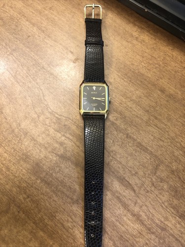 Men s Benrus Diamond Quartz Watch Black Dial with Black Leather Band eBay