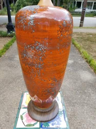 Fabulous Large Royal Haeger Orange Red Etruscan Lamp 34