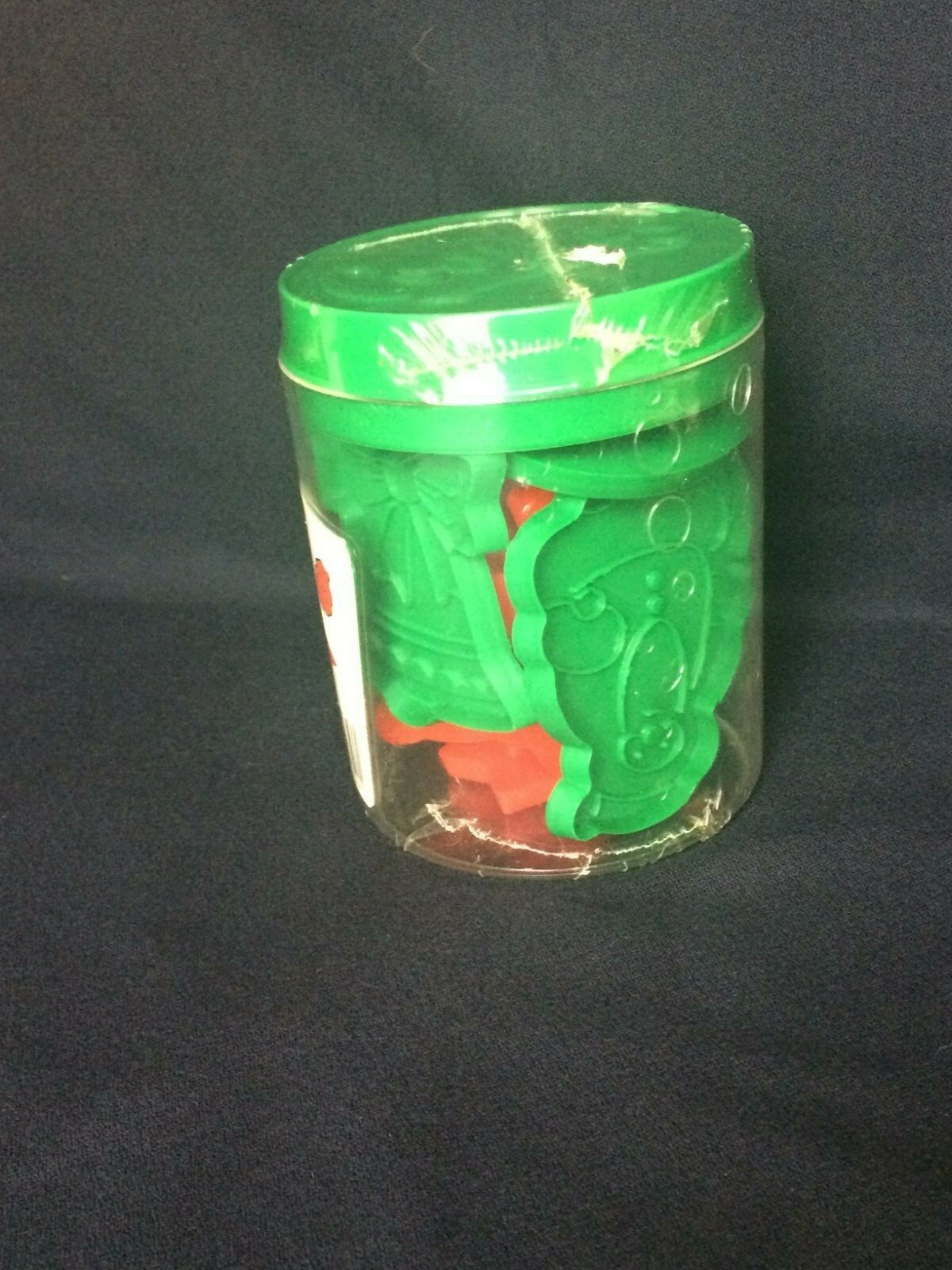10 Piece Set Christmas Cookie Cutters New in Container Plastic Green and Red