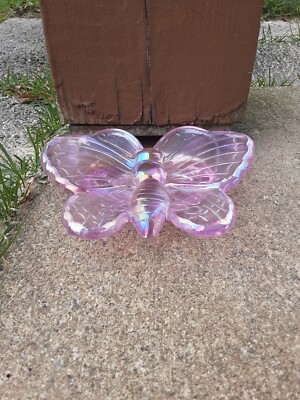 Vtg retired mosser passion/pink ice carnival glass butterfly trinket dish