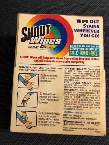 Vintage 1997  SHOUT Wipes  Prop Decor Stain Treater Cleaning Towelettes Sealed