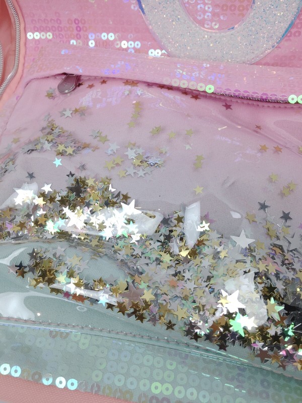 New Justice Initial &ldquo;C&rdquo; Backpack Ombre Shaky Sequins Pink Coral