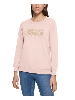 

CALVIN KLEIN Женский розовый эластичный ребристый свитшот с круглым вырезом и графическим логотипом