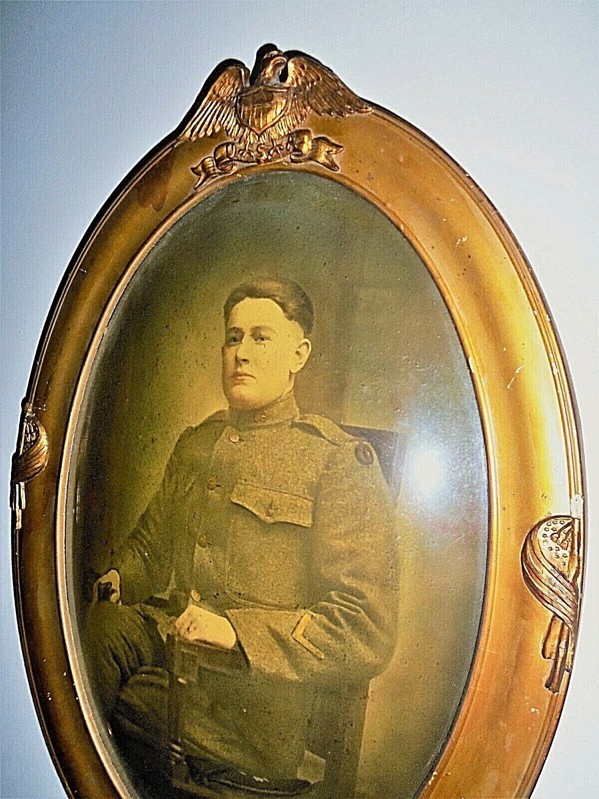 Antique vintage rare military portrait Spanish American War wood gold gilt frame