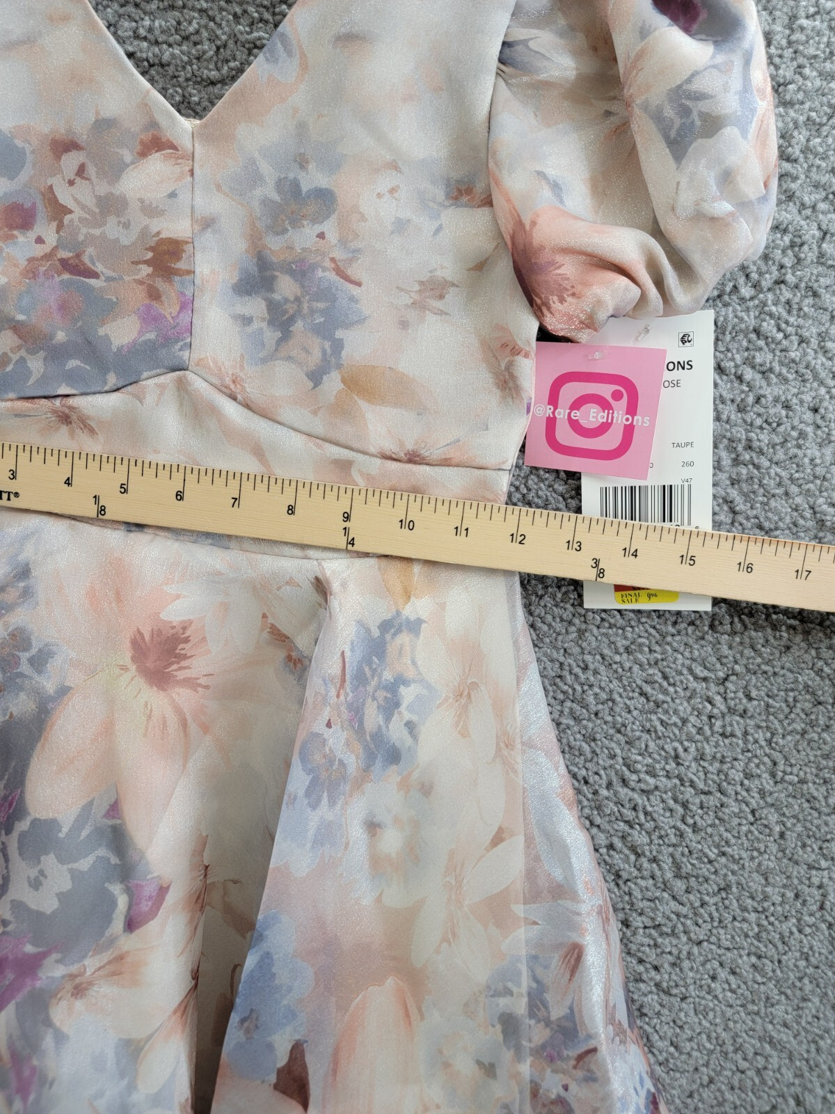 Rare Editions Floral Organza Social Dress Big Girls 7 Taupe Back Zip Closure - Picture 7 of 17