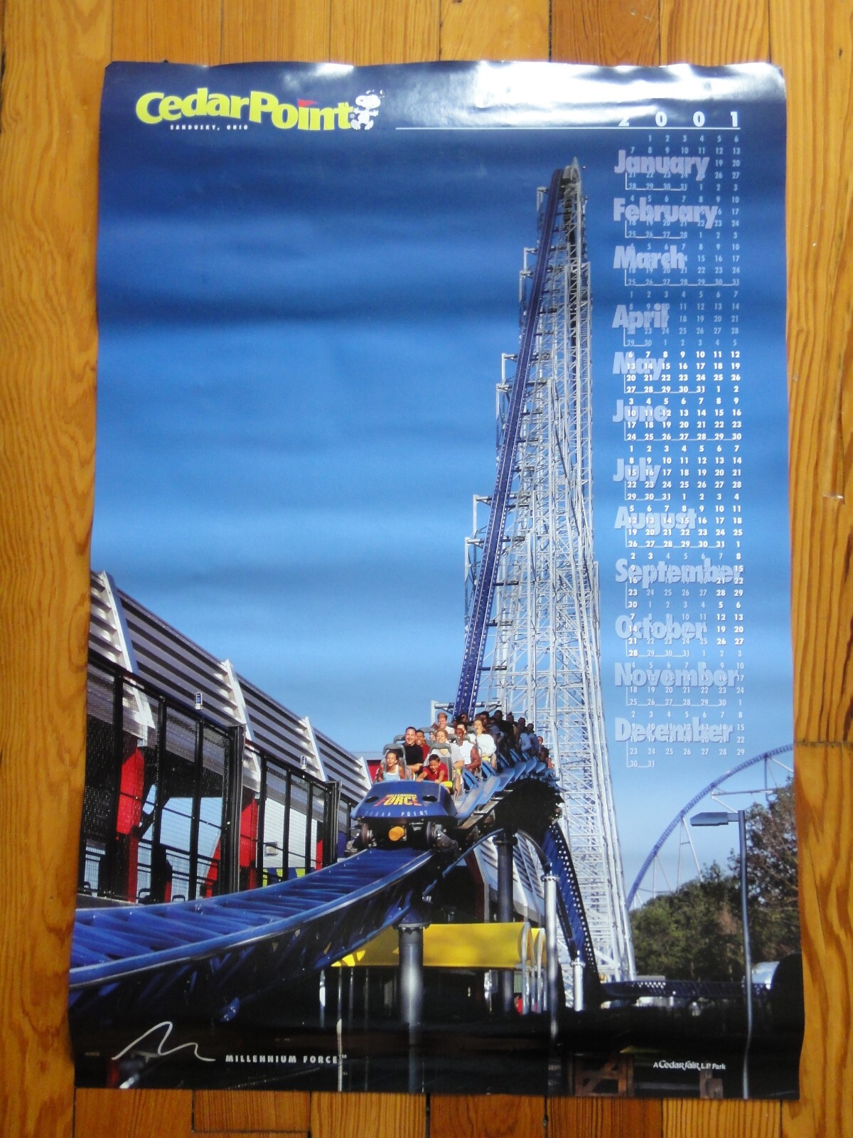 VINTAGE 2001 CEDAR POINT MILLENNIUM FORCE WALL CALENDAR