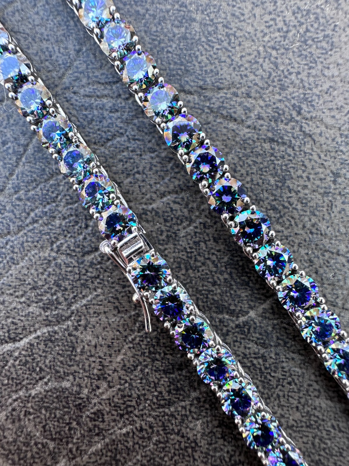 Pre-owned Silver Real Blue Moissanite 5mm Tennis Chain 925  Iced Necklace Pass Diamond Test