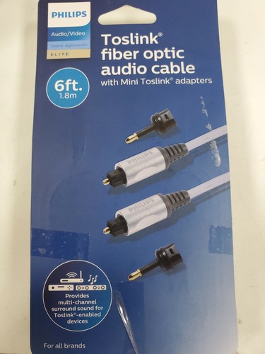 Philips Elite 6 ft (1.8m) Toslink Fiber Optic Audio Cable with Mini Toslink Adap