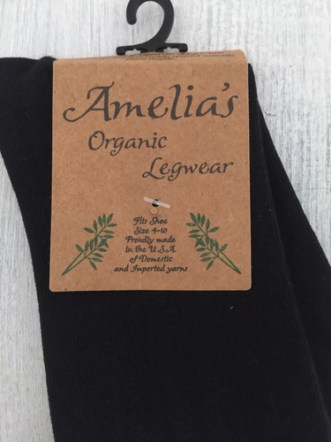 NWT 1 Pair Amelia's Organic Cotton Knee High Socks Black Made in USA 4-10