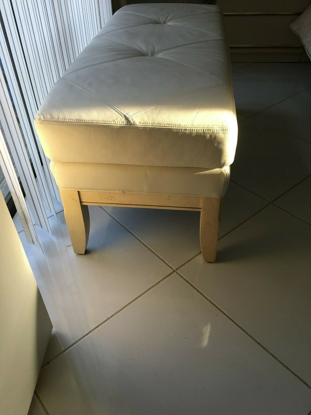 Light Beige Leather Bench Wooden Legs 48