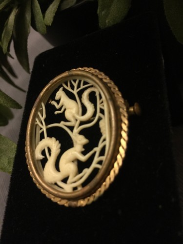 Vintage ART DECO signed DEPOSE FRANCE celluloid brooch pin  Squirrels