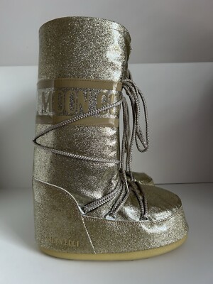 $360 NEW Technica Original Moon Boot Icon Gold Glitter Boots US 8/9.5 - EU 39/41