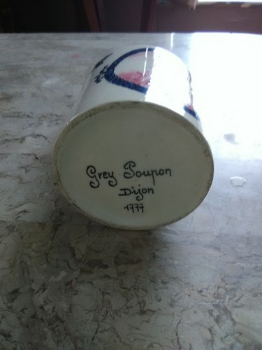 VINTAGE GREY-POUPON DIJON JAR WITH LID AND SPOON 1777 FRANCE, 3 1/2