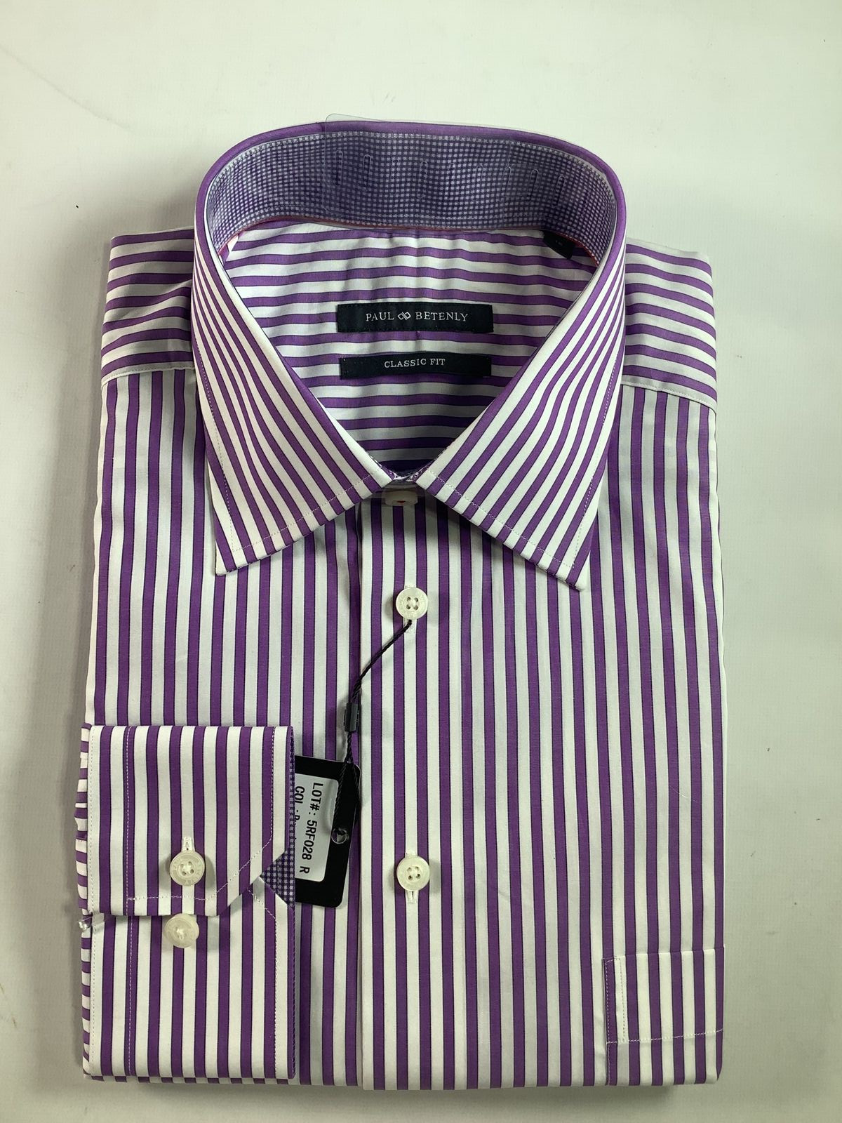 Mens Paul Betenly Purple Stripe Button Up Dress Shirt 16 NEW