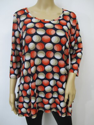 Women's Red & Navy Abstract Polka Dot Sharkbite Hem Tunic Top Size S~3X 