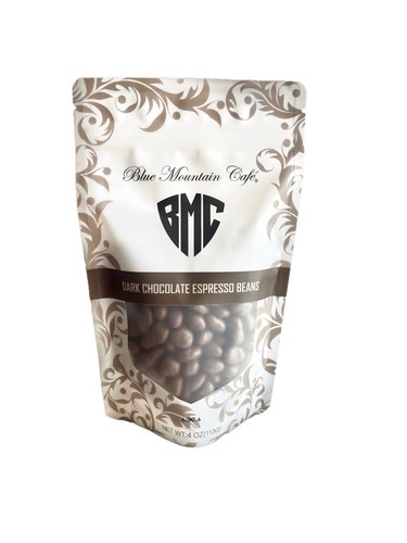 BLUE MOUNTAIN CAFE DARK CHOCOLATE COVERED ESPRESSO COFFEE BEANS, 4 oz