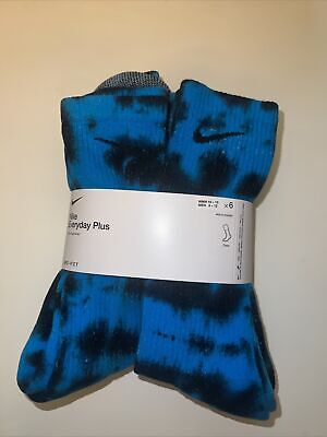 New ONE PAIR of Custom Tie Dye Nike Everyday PLUS Dr-Fit Socks Size L BLUE BLACK