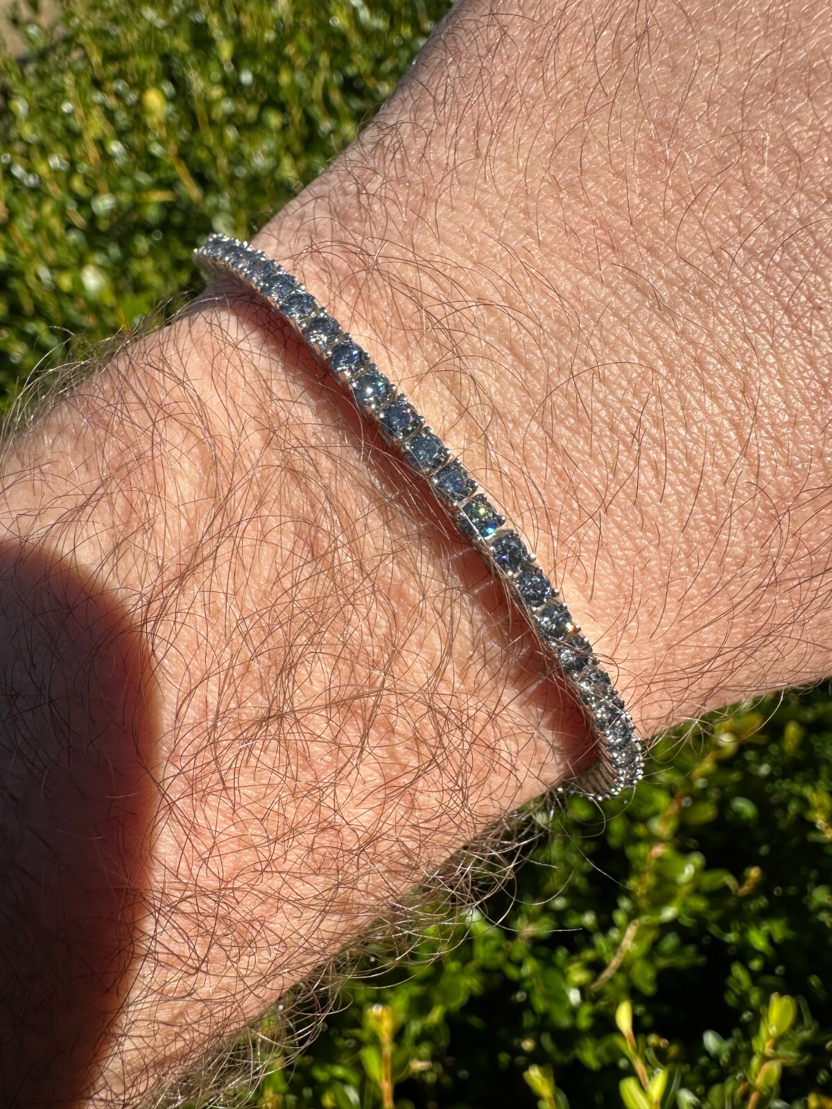 Pre-owned Silver Real Iced Blue Gray Moissanite 3mm Tennis Bracelet 925  Pass Diamond Test