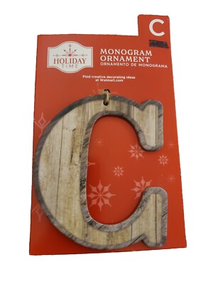 Letter C Holiday Ornament Xmas Monogram Initial Faux Wood-Like Cardboard Brown