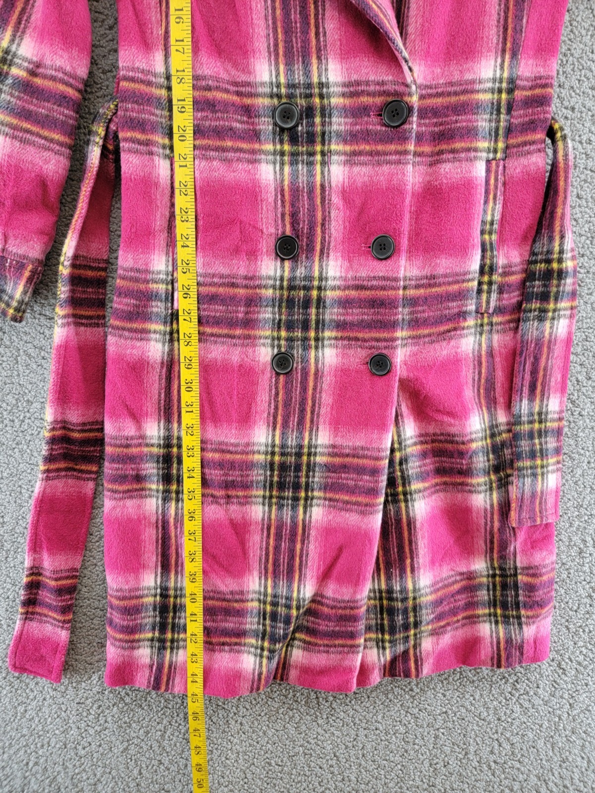 AQUA Plaid Duster Trench Coat Women's XS Pink/Black Collared Button Front L/S - Picture 8 of 19
