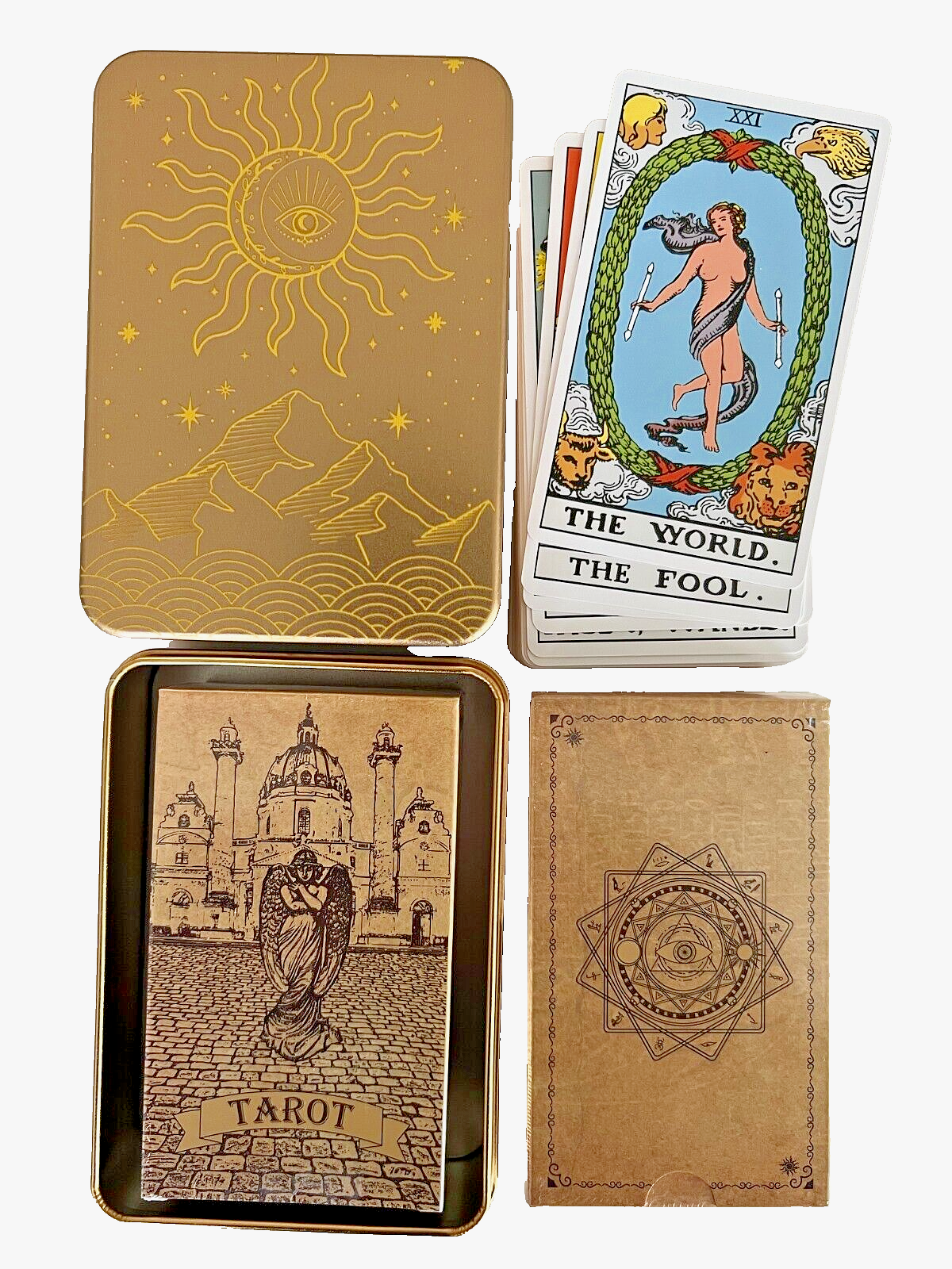 1910 Vintage Classic Tarot Guidebook Standard 78 Cards Gold Tin with Gold Graph
