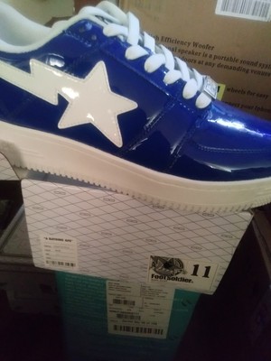 A BATHING APE SS20 Bape Sta BLUE Patent Leather BapaStas Low AUTHENTIC