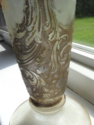 Antique Art Nouveau Glass Vase Mont Joye 13” Chipped Ice Cameo Legras France