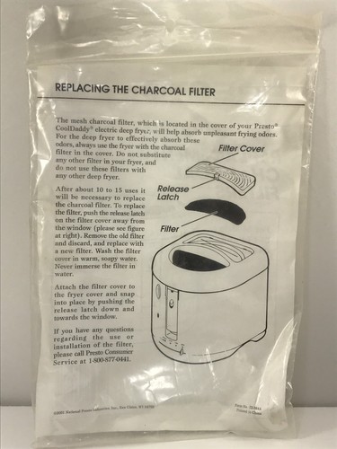 Presto 3 Replacement Filters For Cool Daddy Fryer Charcoal # 00983. Lot L9