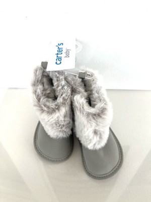Carter's Child of Mine Infant Booties Shoes Size 3-6 Months Gray Faux Fur Suede