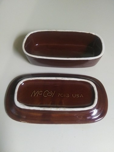 NICE Vintage Mccoy Brown Drip Pottery Covered Butter Dish Piece 7013 USA