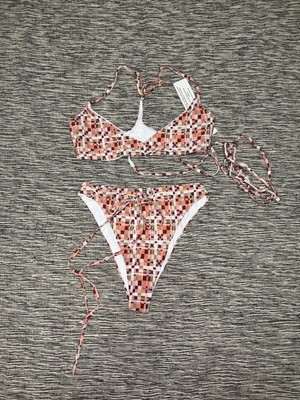 L*SPACE Full Set Bikini Kristen Top & Joy Bitsy Bottom Geometric Size Medium NWT