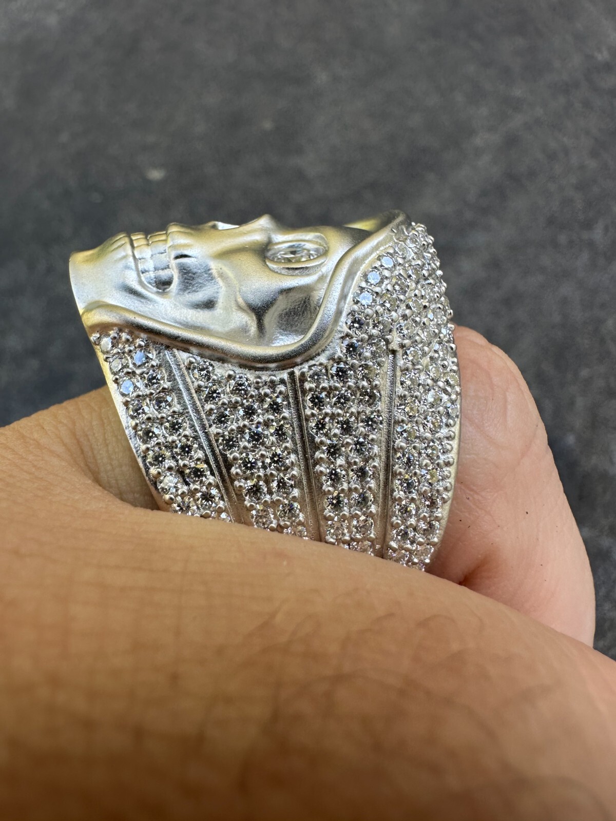 Pre-owned Silver Moissanite Iced Heavy Death Skull Ring Mens Real Solid Matte Finish 925  In White