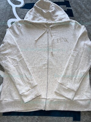 NEW Victoria's Secret PINK Everyday Lounge Full Zip Hoodie LARGE L VS Oatmeal