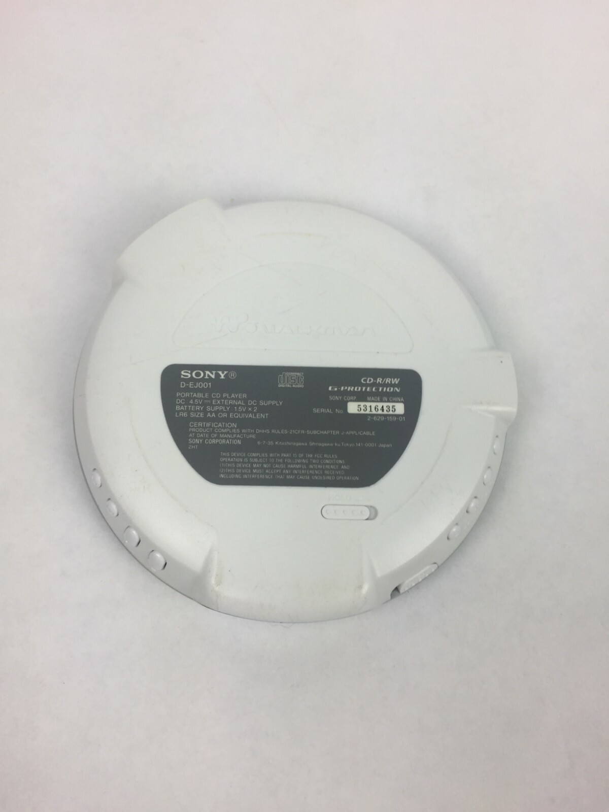 Sony CD Walkman D-EJ001 Portable CD Player Discman G-Protection CD-R/RW White