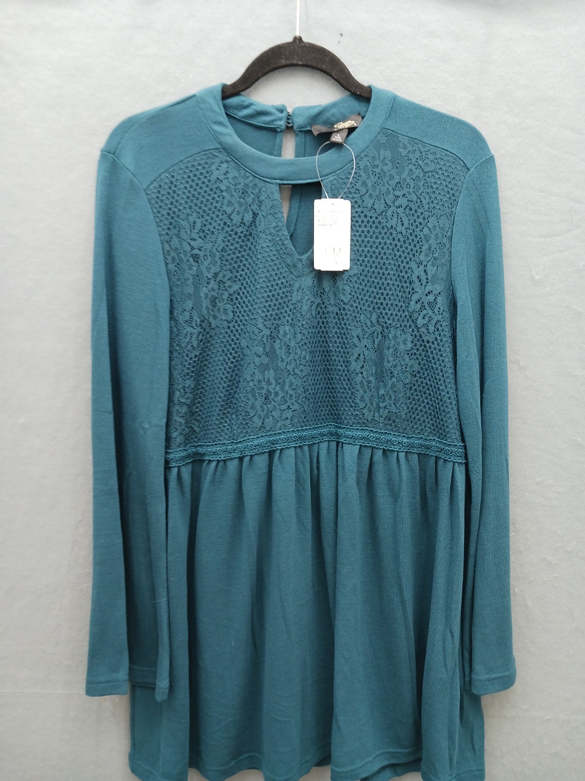 Suzanne Betro Women's Dress Size L Fit & Flare Knee Length Teal Solid Lace Trim