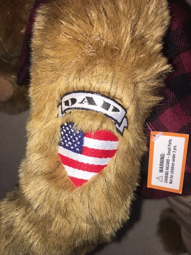 Vermont Teddy Bear Dad American Flag Heart Embroidered Arm Military EUC