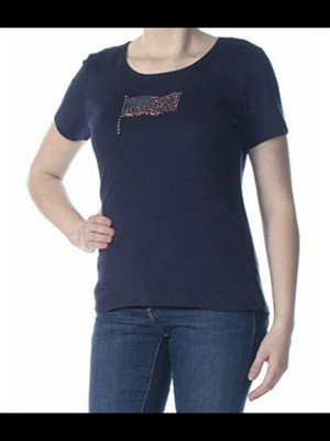 Женская темно-синяя футболка KAREN SCOTT с коротким рукавом и драгоценным вырезом Petites M