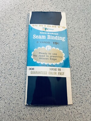 Vintage Wrights Seam Binding Non Shrink 3 Yards 308 NAVY 55 * New Sealed *