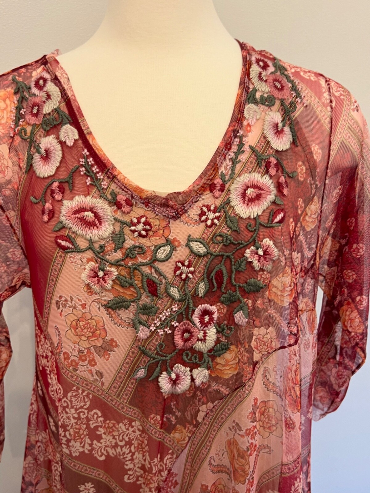 Pre-owned Johnny Was Cardinal Mesh Multicolor Long Dress Sz Xl, L, S