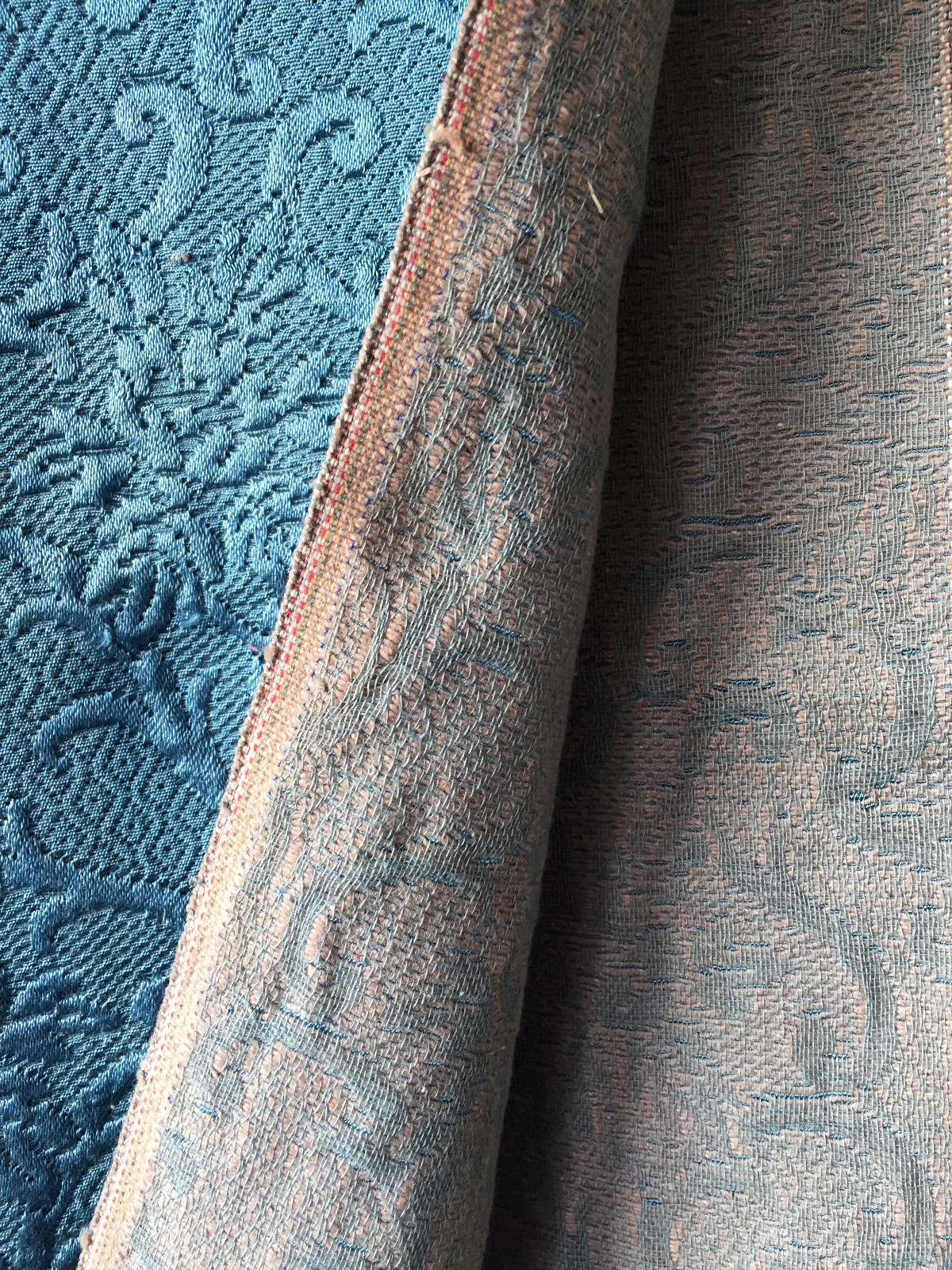 Vintage Turquoise Blue Green Floral Swirl Upholstery Fabric 60