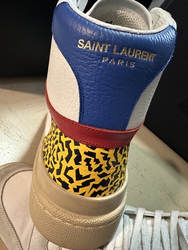 Pre-owned Saint Laurent $775  Men Mid Top Sneakers Shoes White/blue/cream 9.5 Us/42.5 E In White Multicolor