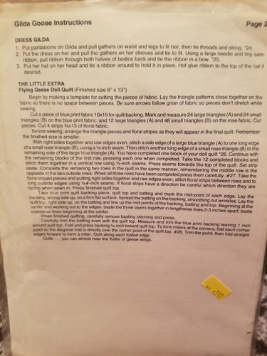 1996 Becky Tuttle Wood and Fabric Gilda Goose Pattern Instructions Only